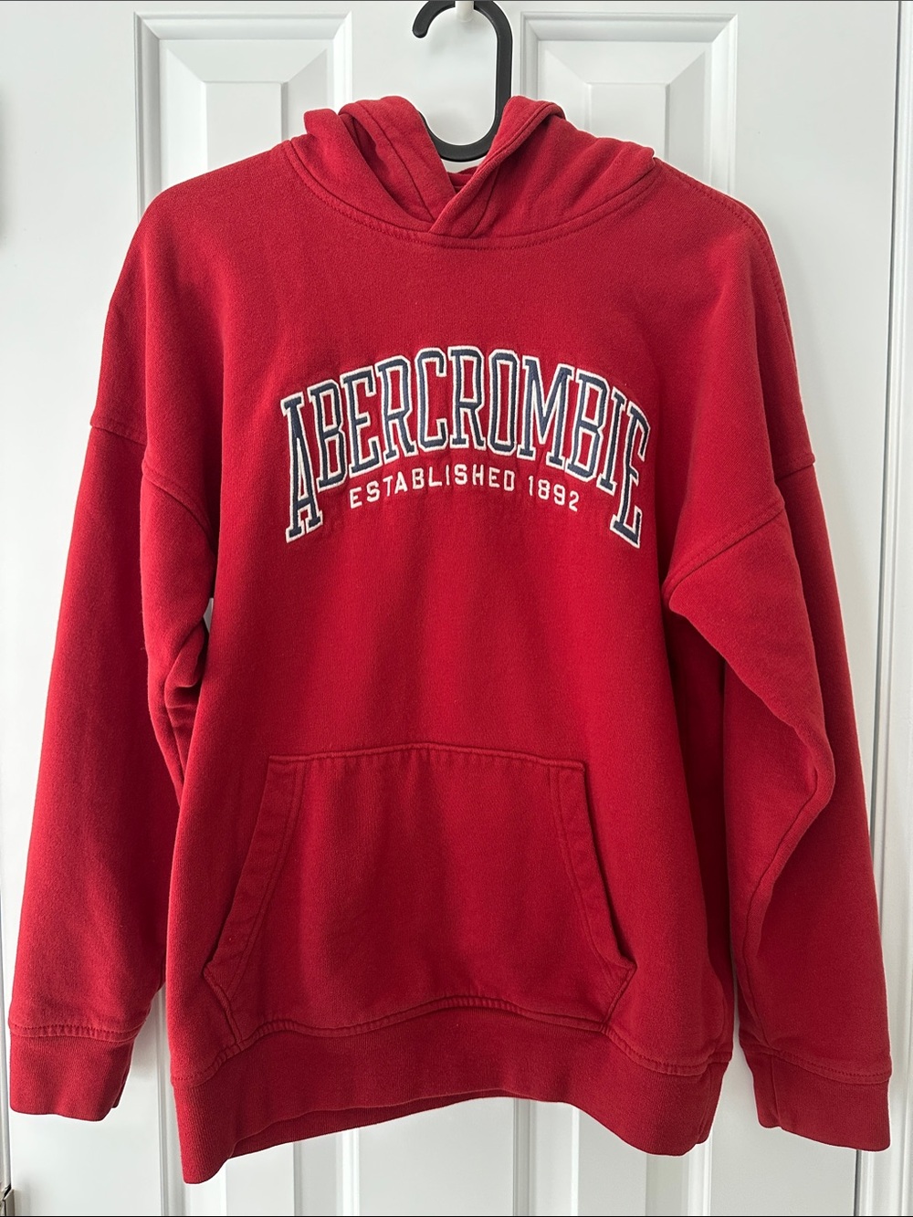 Abercrombie & Fitch Red Pullover Hoodie with Arch Logo